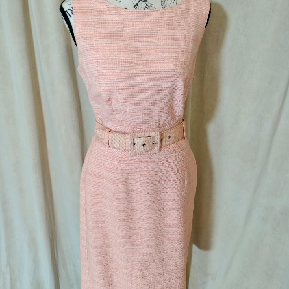 Banana Republic Tangerine & White Sleeveless Dress w/Self Belt. Size 6